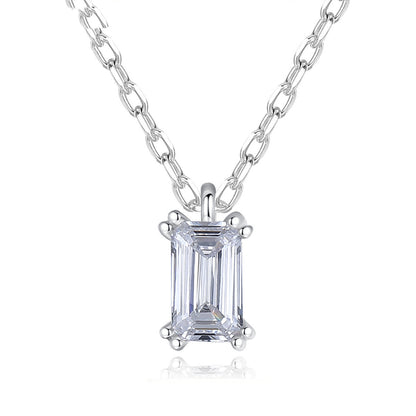 Sterling Silver Pendant Necklace Women Exquisite Emerald Cut Zircon Necklace Jewelry