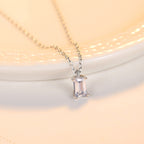 Sterling Silver Pendant Necklace Women Exquisite Emerald Cut Zircon Necklace Jewelry