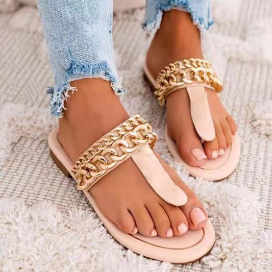 Breathable Flat Bottom Chain Adult Font Beach Slippers