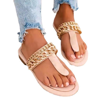 Breathable Flat Bottom Chain Adult Font Beach Slippers