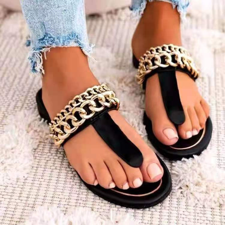 Breathable Flat Bottom Chain Adult Font Beach Slippers