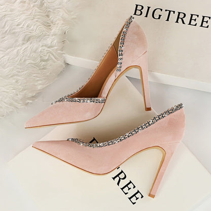 Suede hollow high heels