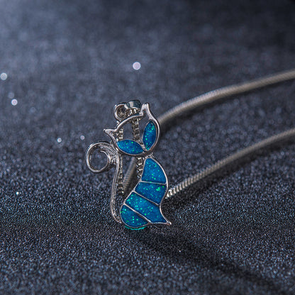 Pendant Blue Opal Necklace Jewelry Gift for Women