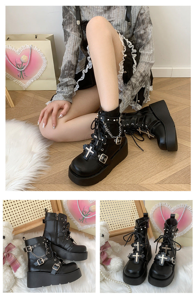 Black For Women Punk Platform Martin Boots