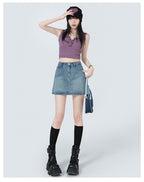 Summer Denim Skirt Lining High Waist A- Line Skirt