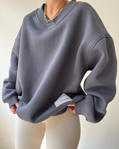 Women's Loose Sweater V-neck Long Sleeve