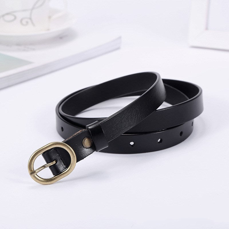 Ladies thin belt retro cowhide with dress jeans