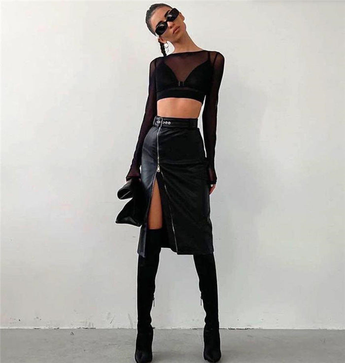 Hip Split Leather Skirt