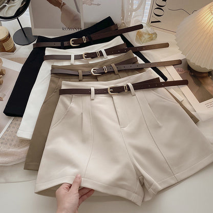 Hong Kong Style Retro Simple High Waist A- Line Wide Leg Pants