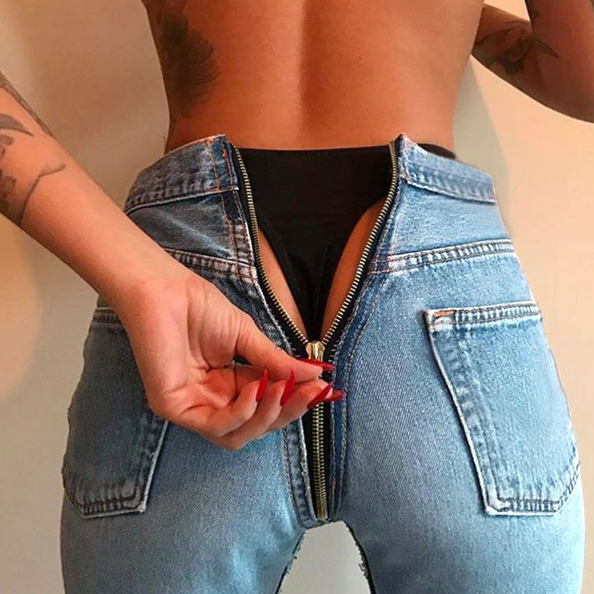 Women's Sexy Back Zipper Skinny Jeans