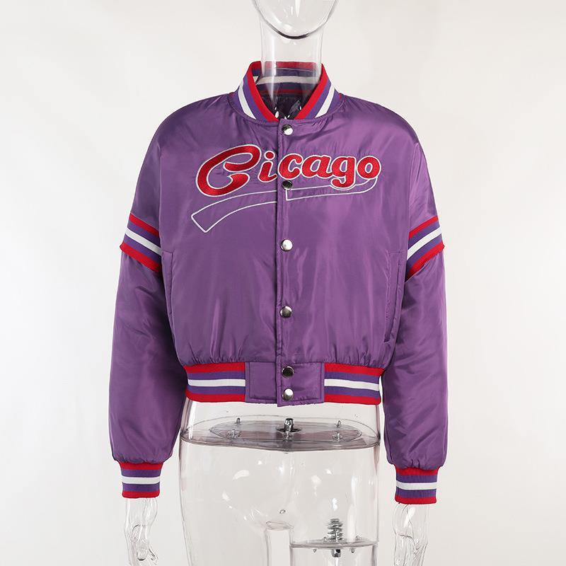 Women's Embroidered Contrast Color American Baseball Jacket