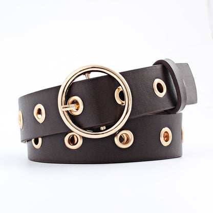 Round Buckle Wide Belt Hollow Air Hole Women's Belt All-match Fashion Air Hole Belt Female Now