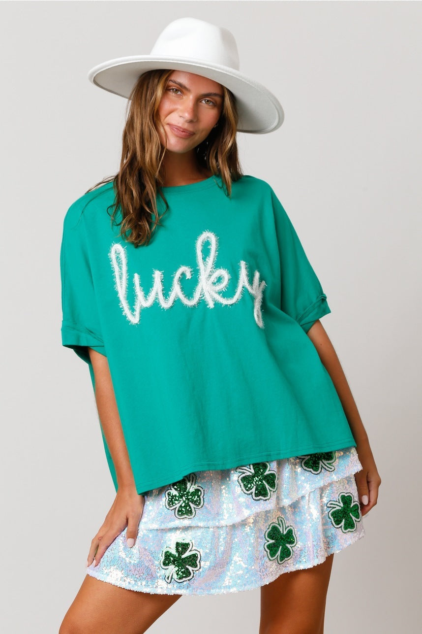 St Patrick Sequined Top Loose T-shirt For Women