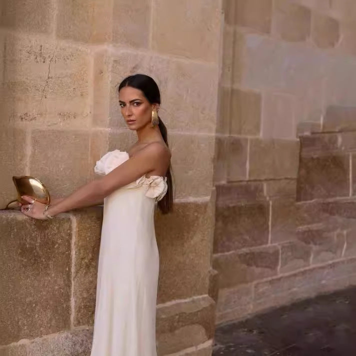 Flower Decoration Chest-wrapped Dress