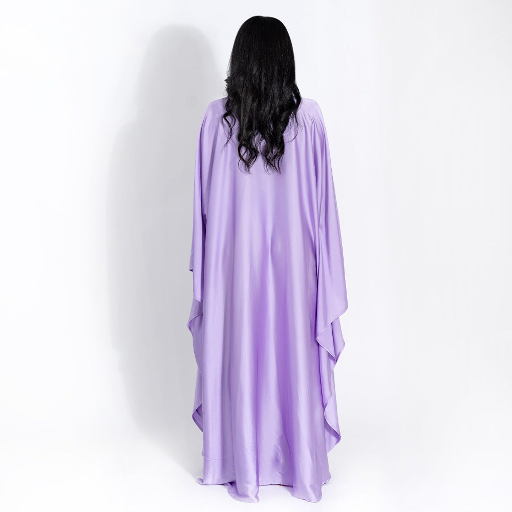 New Round Neck Satin Batwing Sleeve Loose Dress