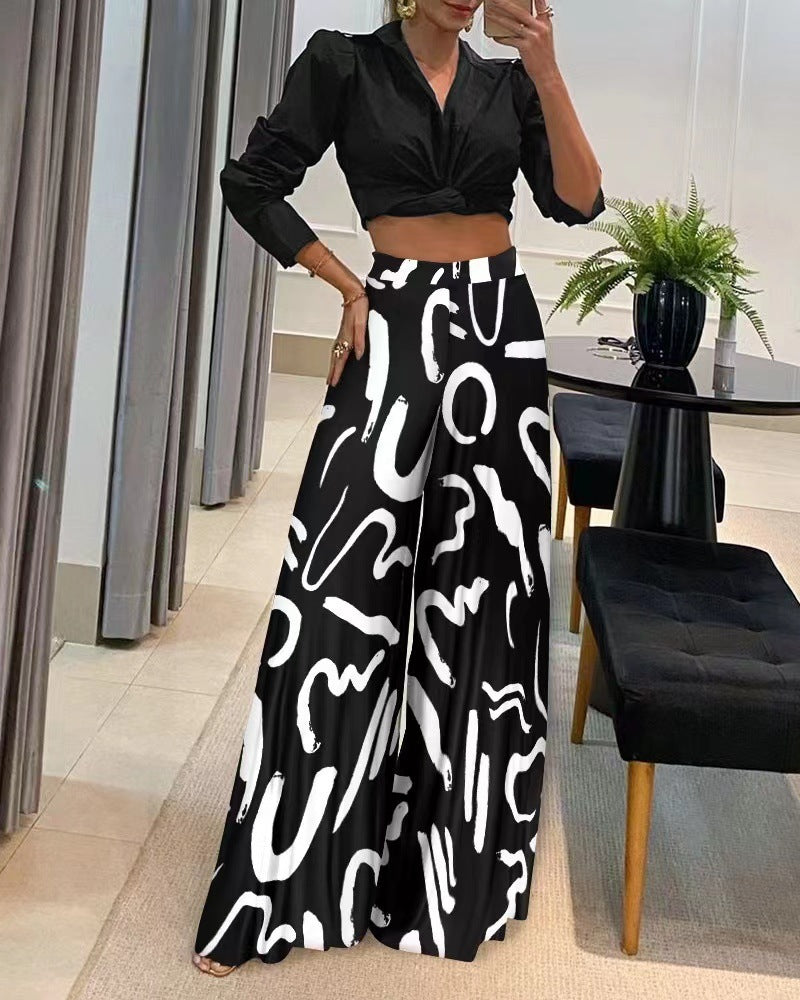 Fashion Casual Printing Wide Leg Pants