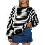 Women's Colorful Striped Round Neck Loose Sweatshirt