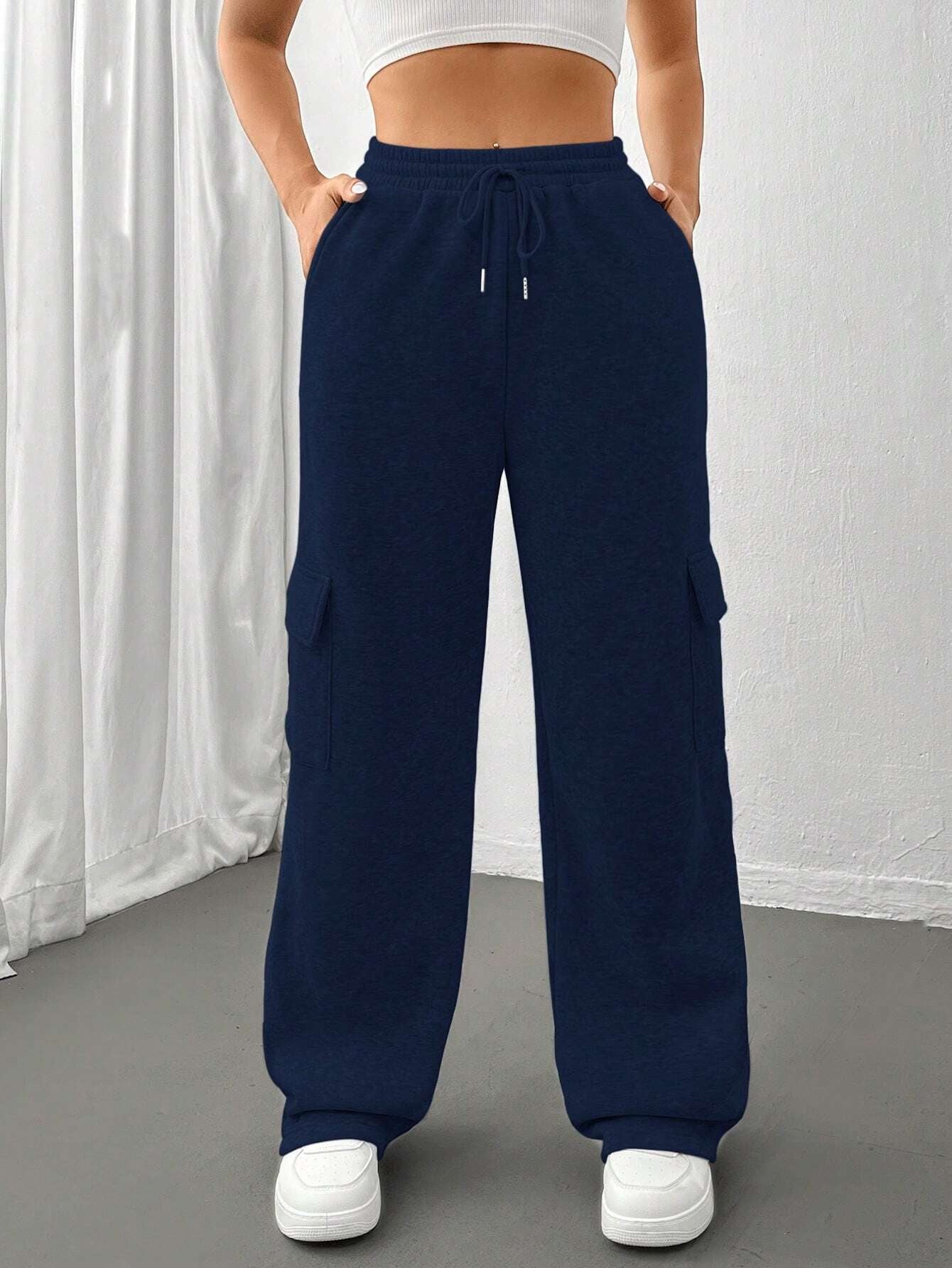 All-matching Solid Color Straight Wide Leg Sweatpants