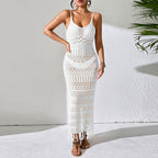 Cutout Sling Long Dress Slim-fit Tassel Beach Sleeveless Knitted V-neck