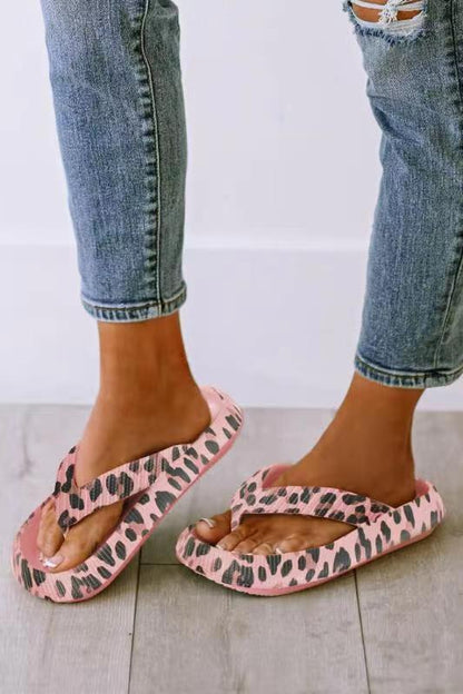 Herringbone Slippers Women Wear Summer Clip Toe Thick Sole Leopard Print