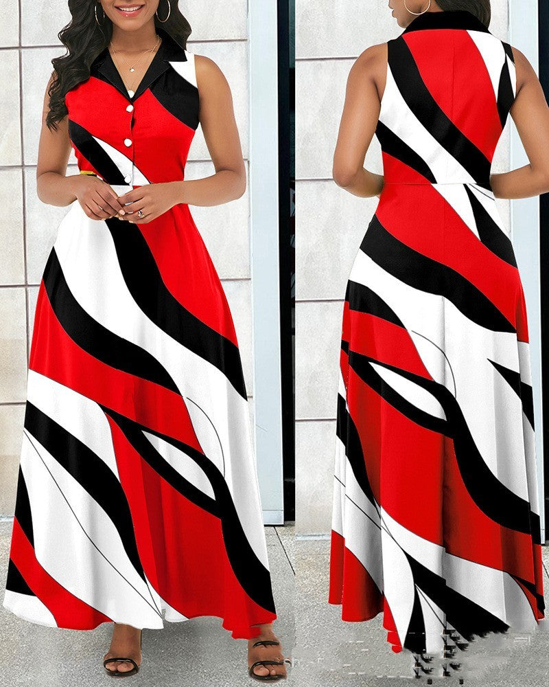 Women's Printed Sleeveless Long Dress