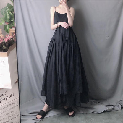 Super Long Irregular Swing Suspender Skirt