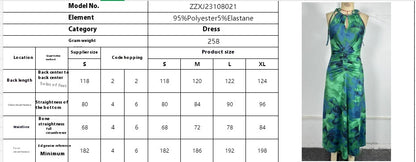 Halter Slimming Temperament Printed Sleeveless Hollow-out Camisole Long Dress Women