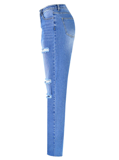 Women's High Waist Straight Ripped Jeans