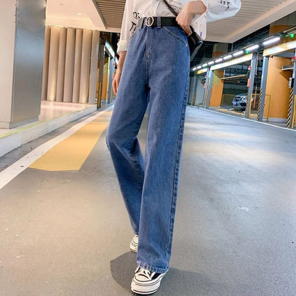 Wide-leg Jeans Women's High Waist Slimming Draping New Autumn Dark Blue Belly Contracting High Loose Straight Mopping Pants