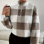 Women's Buffalo Plaid Off-shoulder Half Zipper Sweater