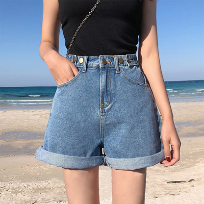 Wide-leg denim shorts