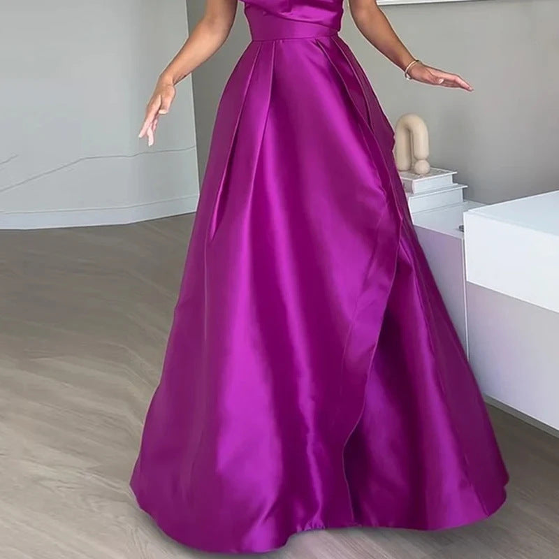 Women's Solid Color Waist Elegant Evening Dress Dress