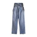 Metal Chain Cutout Design High Waist Jeans Sexy Straight Pants