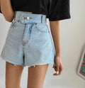 Two buttons washed frayed denim shorts