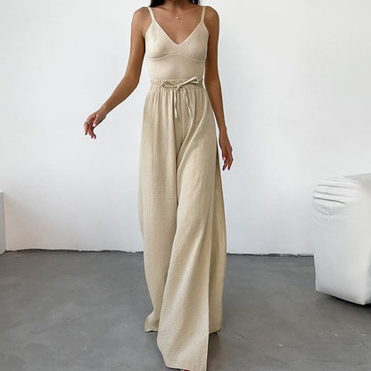 Khaki Bubble Crepe Split Wide-leg Pants