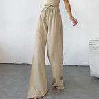 Khaki Bubble Crepe Split Wide-leg Pants