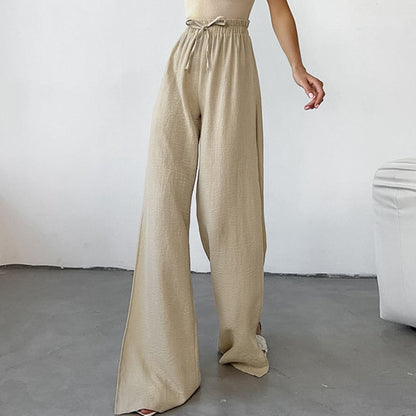 Khaki Bubble Crepe Split Wide-leg Pants