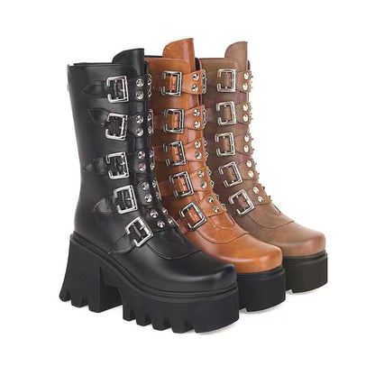 Medium Tube Motorcycle Thick-soled Martin Boots Women