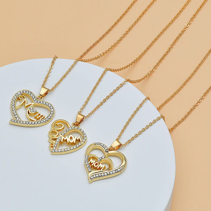 Mother's Day Mom Heart Shape With Diamond Letter Necklace For Women Fine Jewelry Women Accessories Fashion Jewelry