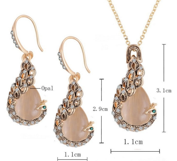 Women Elegant Waterdrop Rhinestone Pendant Necklace Hook Earrings Jewelry Set