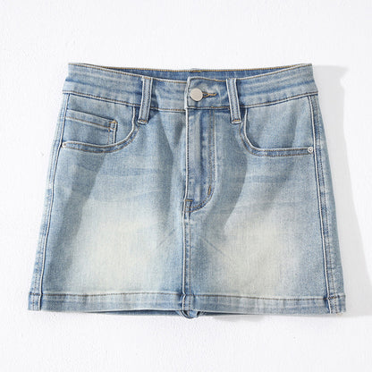 High Waist Denim Skirt Women's Bag Hip A- Line Skirt