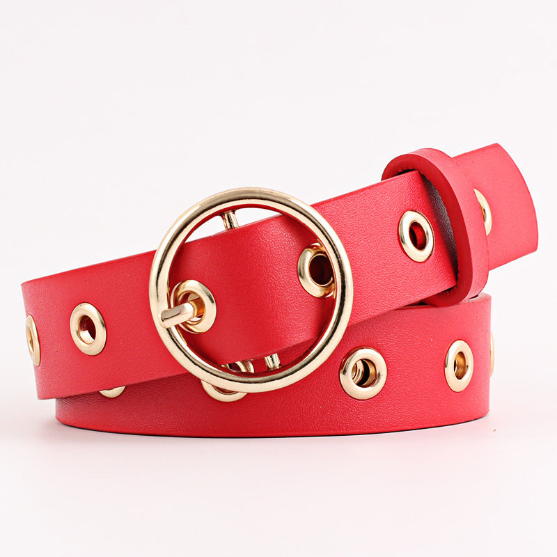 Round Buckle Wide Belt Hollow Air Hole Women's Belt All-match Fashion Air Hole Belt Female Now