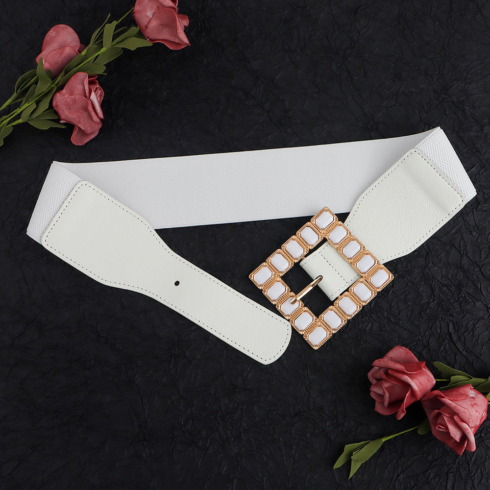 New Women's Wide Belt Black And White Square Drill High Elastic Elastic Senior Needle Buckle Waist Seal With Autumn And Winter Coat Belt