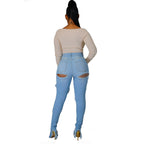 Shredded Fringe Irregular Slit Pencil Jeans
