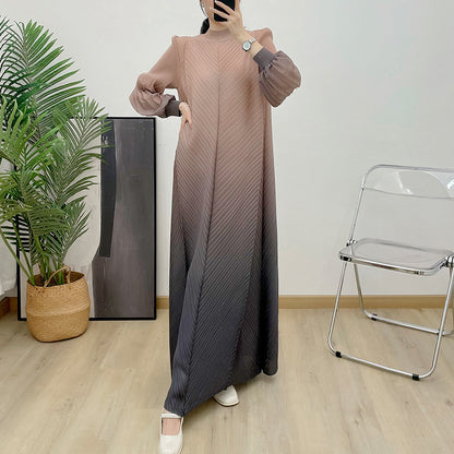 Women's Bubble Sleeve Gradient Color Pleated Bud Dress