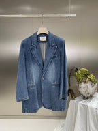 Retro Loose Denim Jacket Women's Lapel Casual Suit