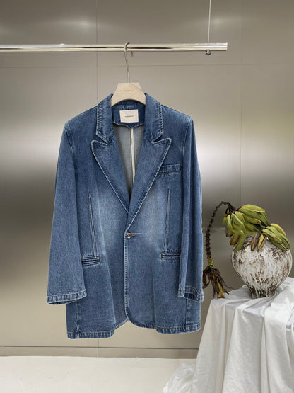 Retro Loose Denim Jacket Women's Lapel Casual Suit