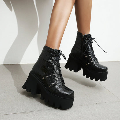 Women Round Toe Metal Rivets Ankel Boots