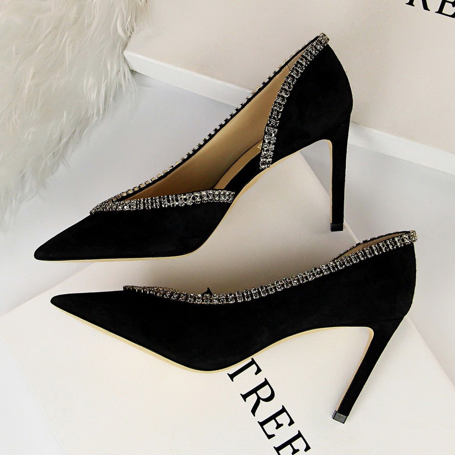 Suede hollow high heels