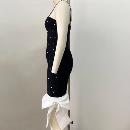 Special-interest Design Bowknot Beaded Sling Bandage Dress